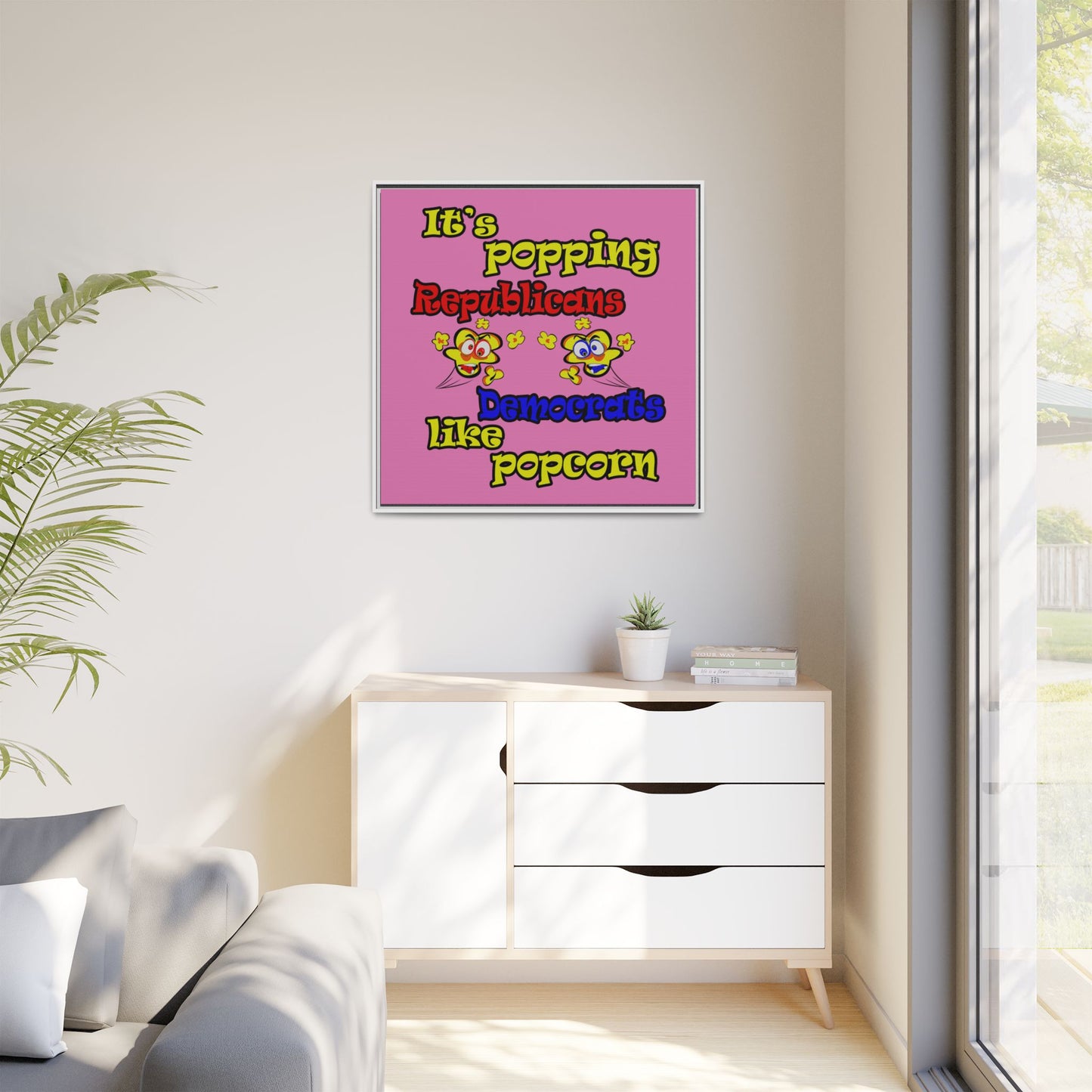popping like popcorn - framed canvas art (light pink)