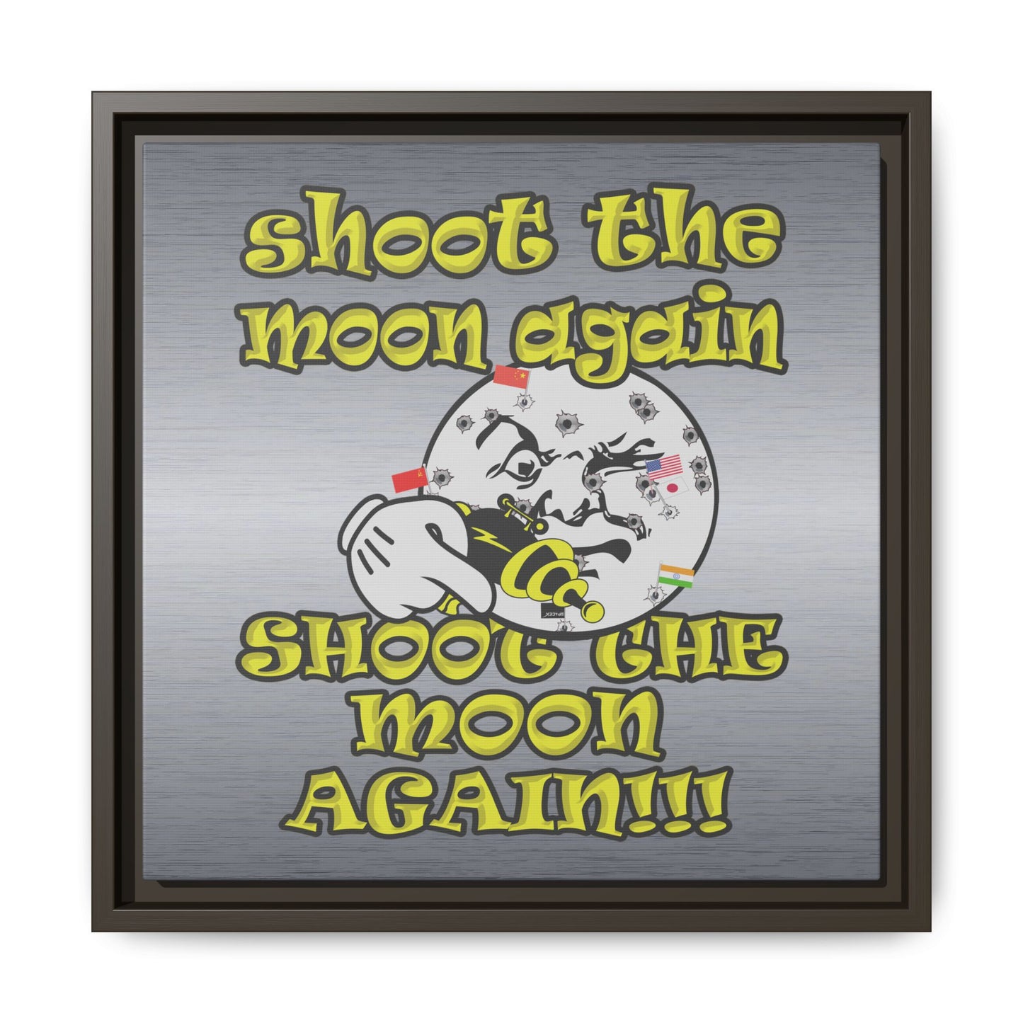 shoot the moon again - framed canvas art (brushed nickel)
