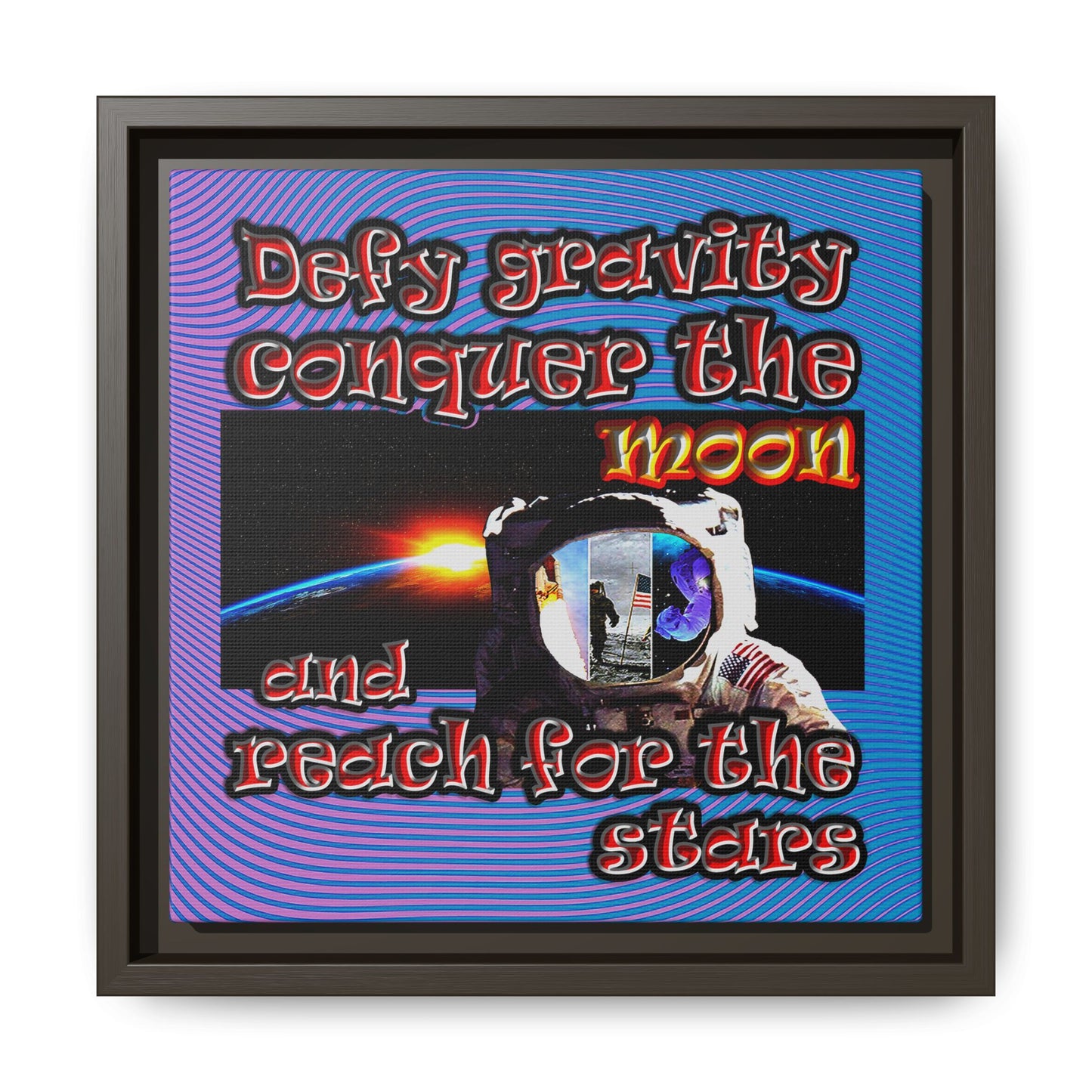defy conquer reach - framed canvas art (light blue-purple wave)
