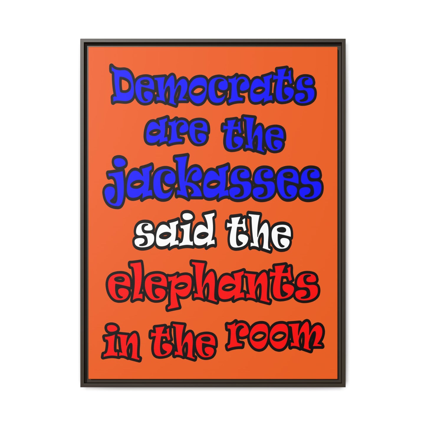donkeys and elephants - framed canvas art (orange)