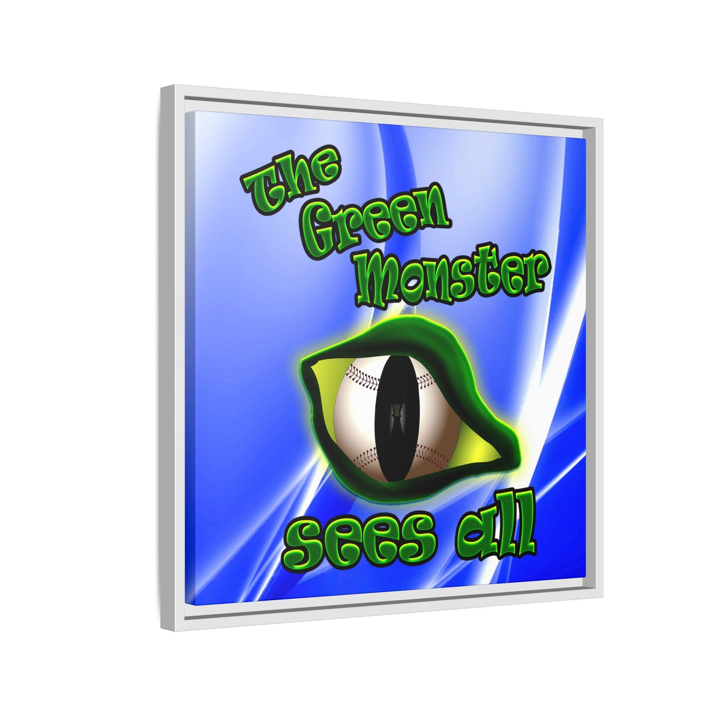 green monster - framed canvas art (blue-white wave)