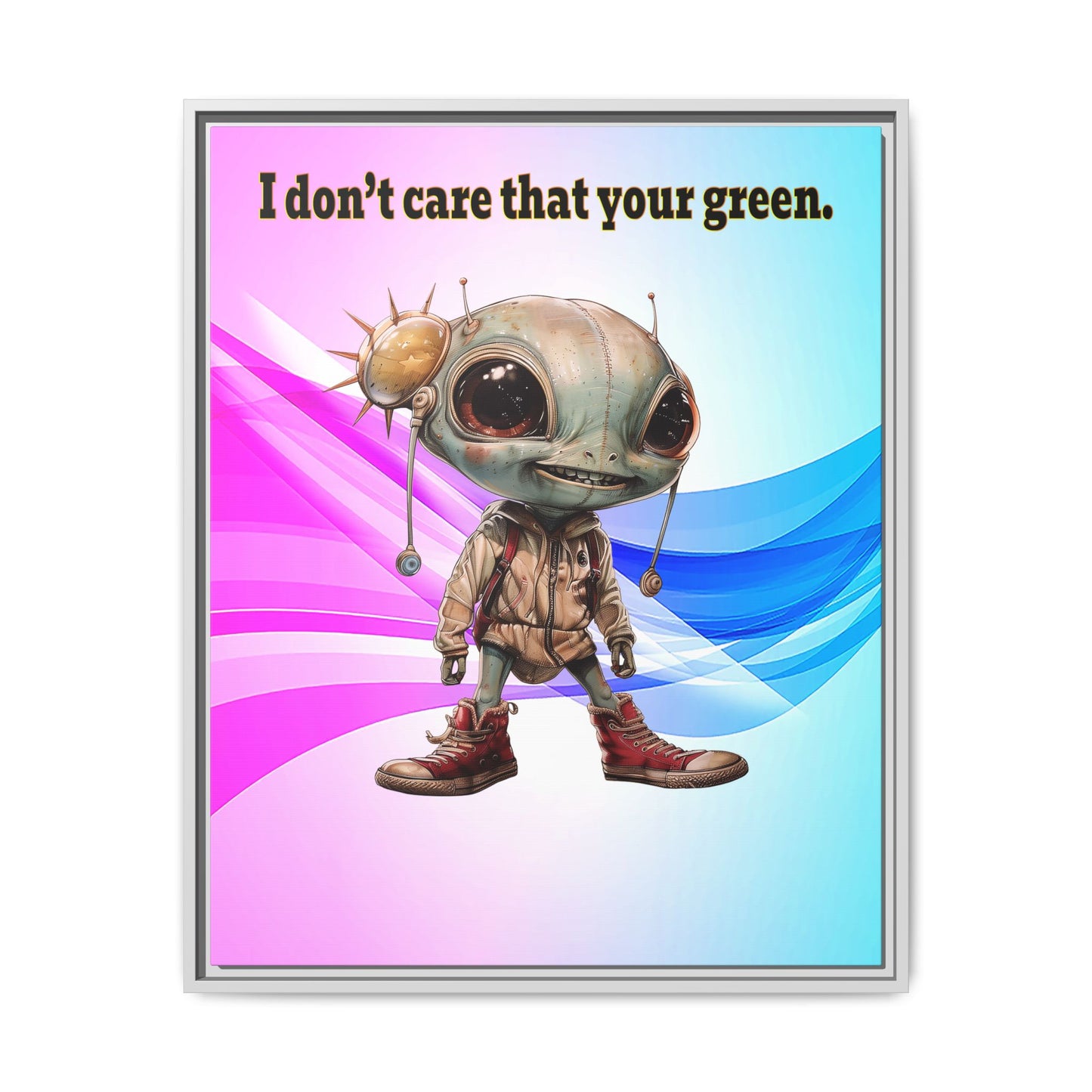 I don't care that your green - framed canvas art (light blue-pink wave)
