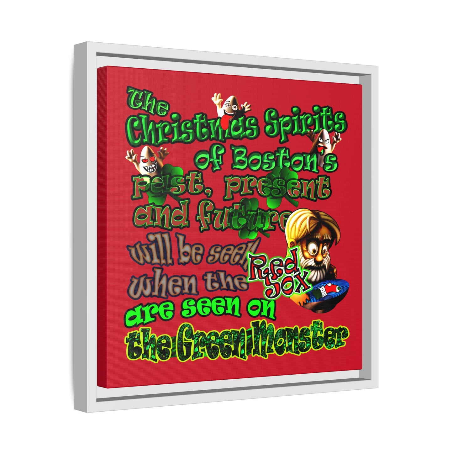 christmas spirits of boston - framed canvas art (dark red)