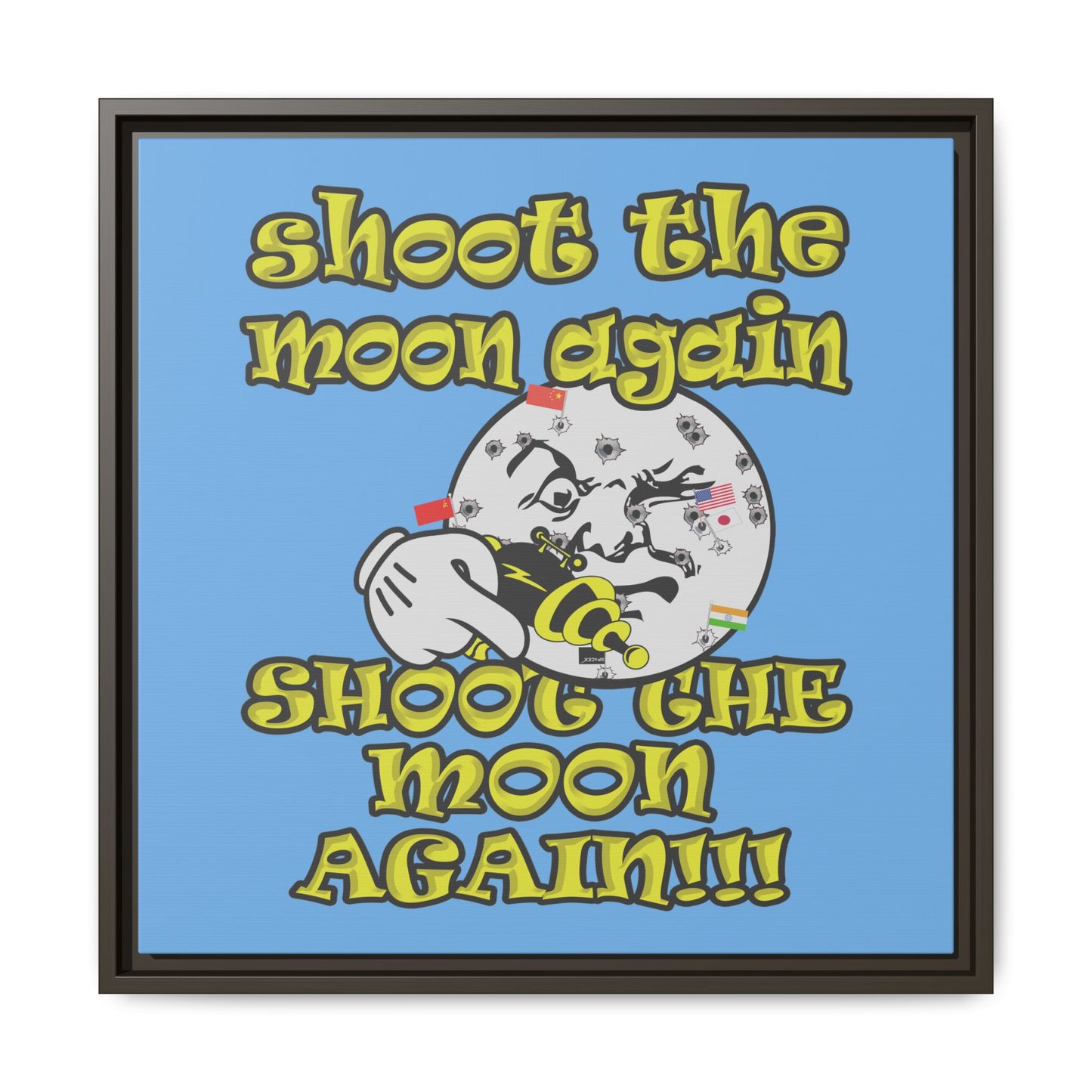 shoot the moon again - framed canvas art (light blue)