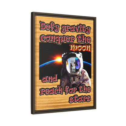 defy conquer reach - framed canvas art (butterscotch wood finish)