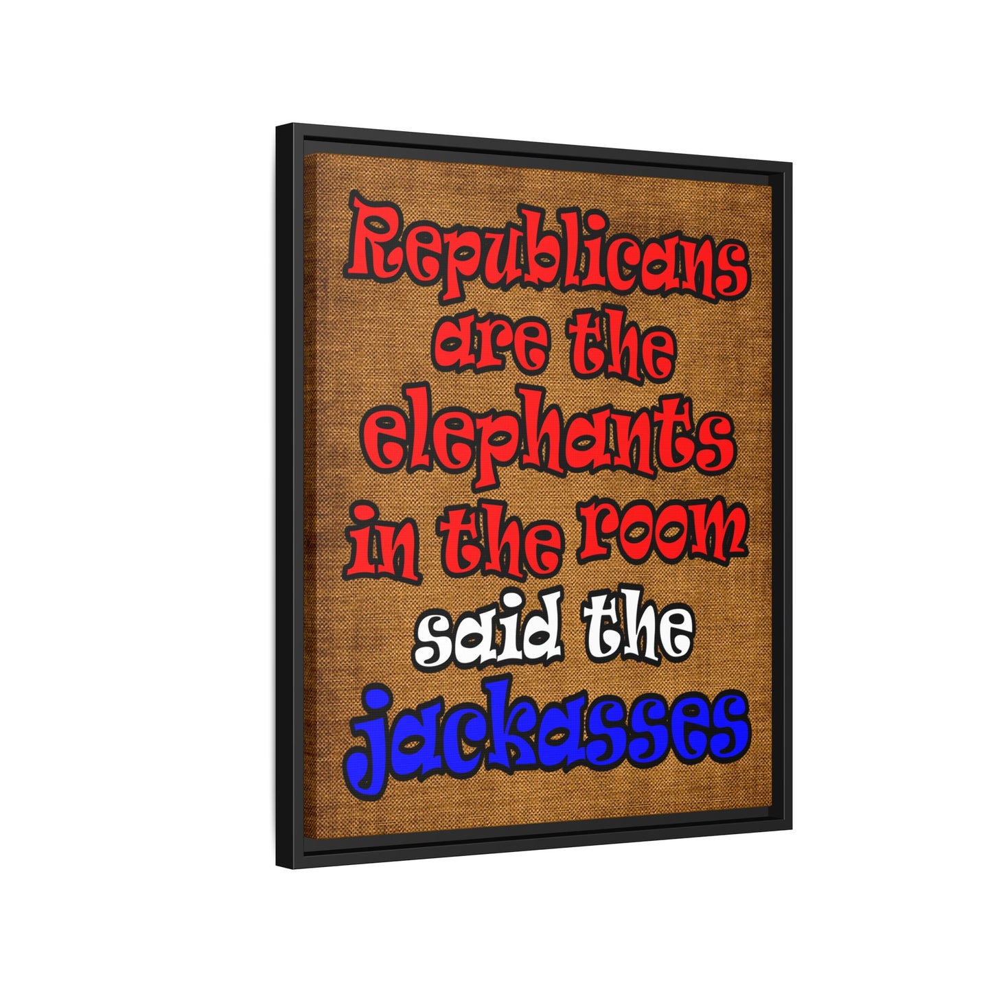 donkeys and elephants - framed canvas art (brown papyrus)