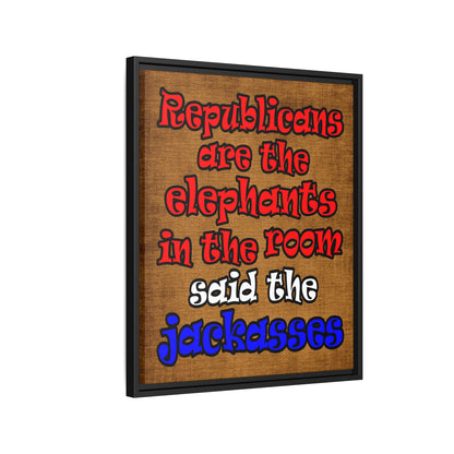 donkeys and elephants - framed canvas art (brown papyrus)