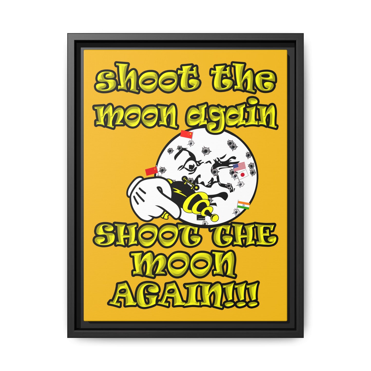 shoot the moon again - framed canvas art (yellow)