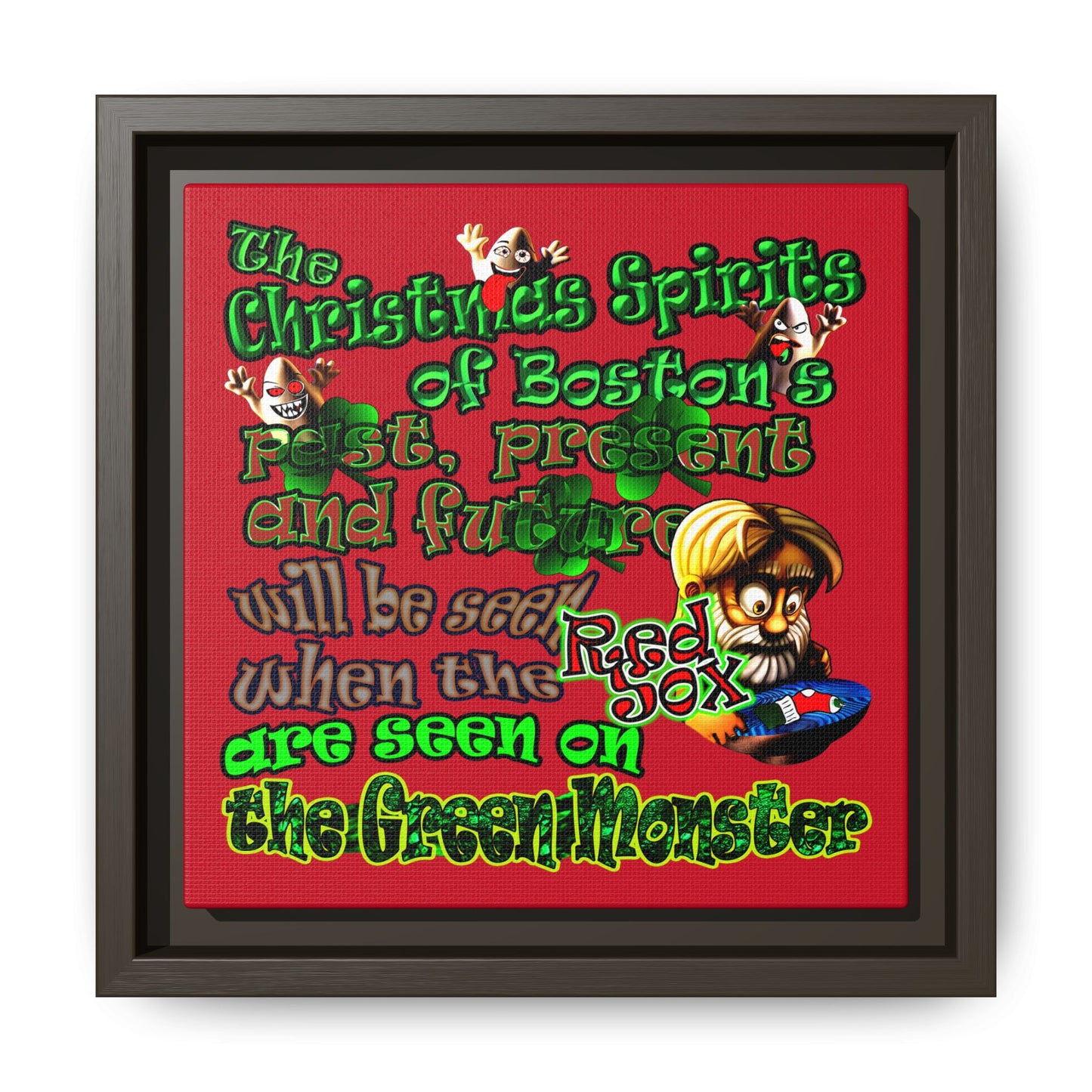 christmas spirits of boston - framed canvas art (dark red)