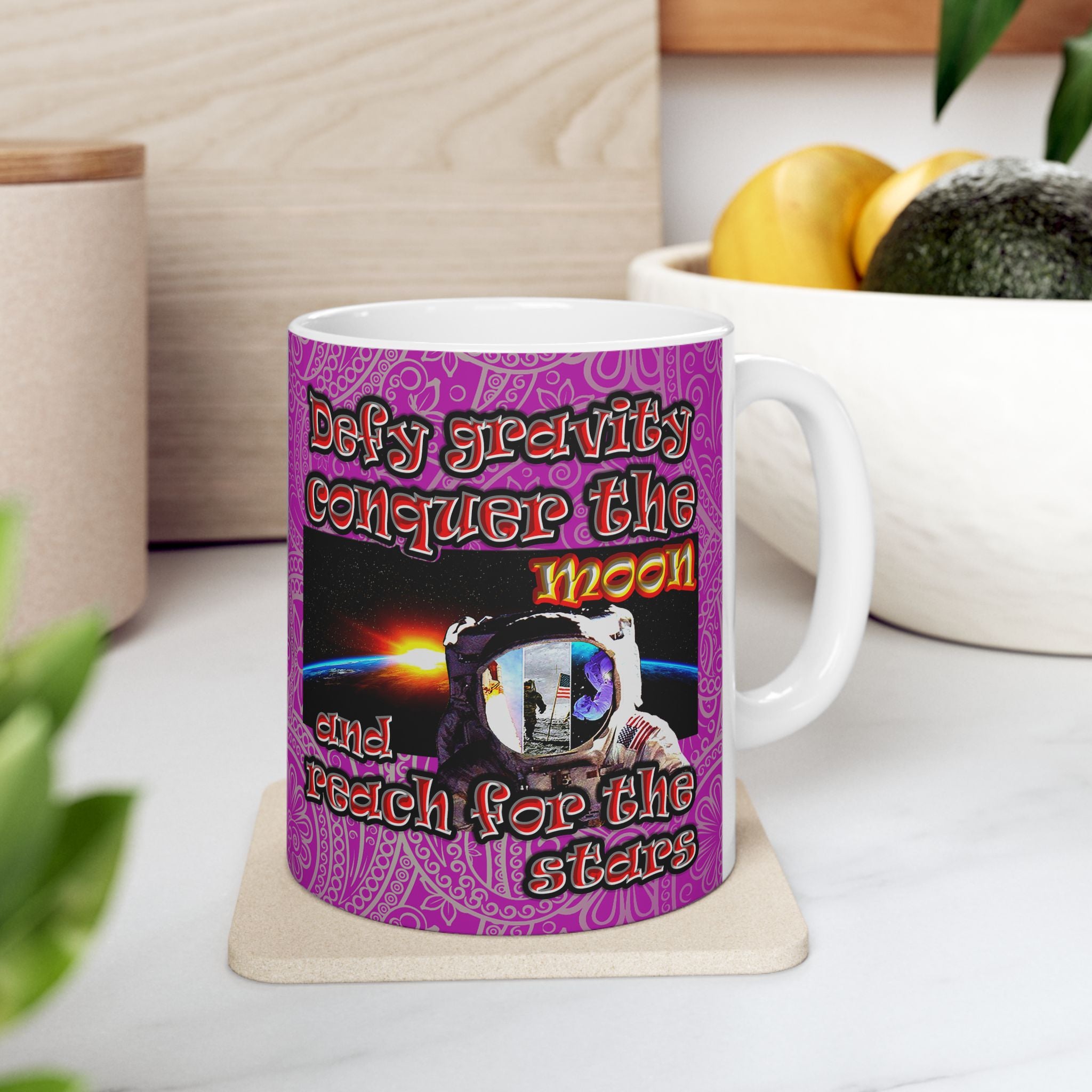 defy conquer reach - White Mug (pink swirl)