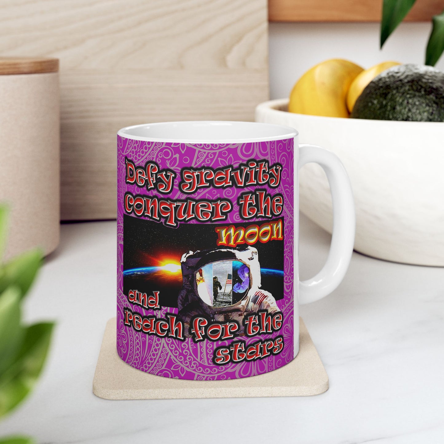 defy conquer reach - White Mug (pink swirl)