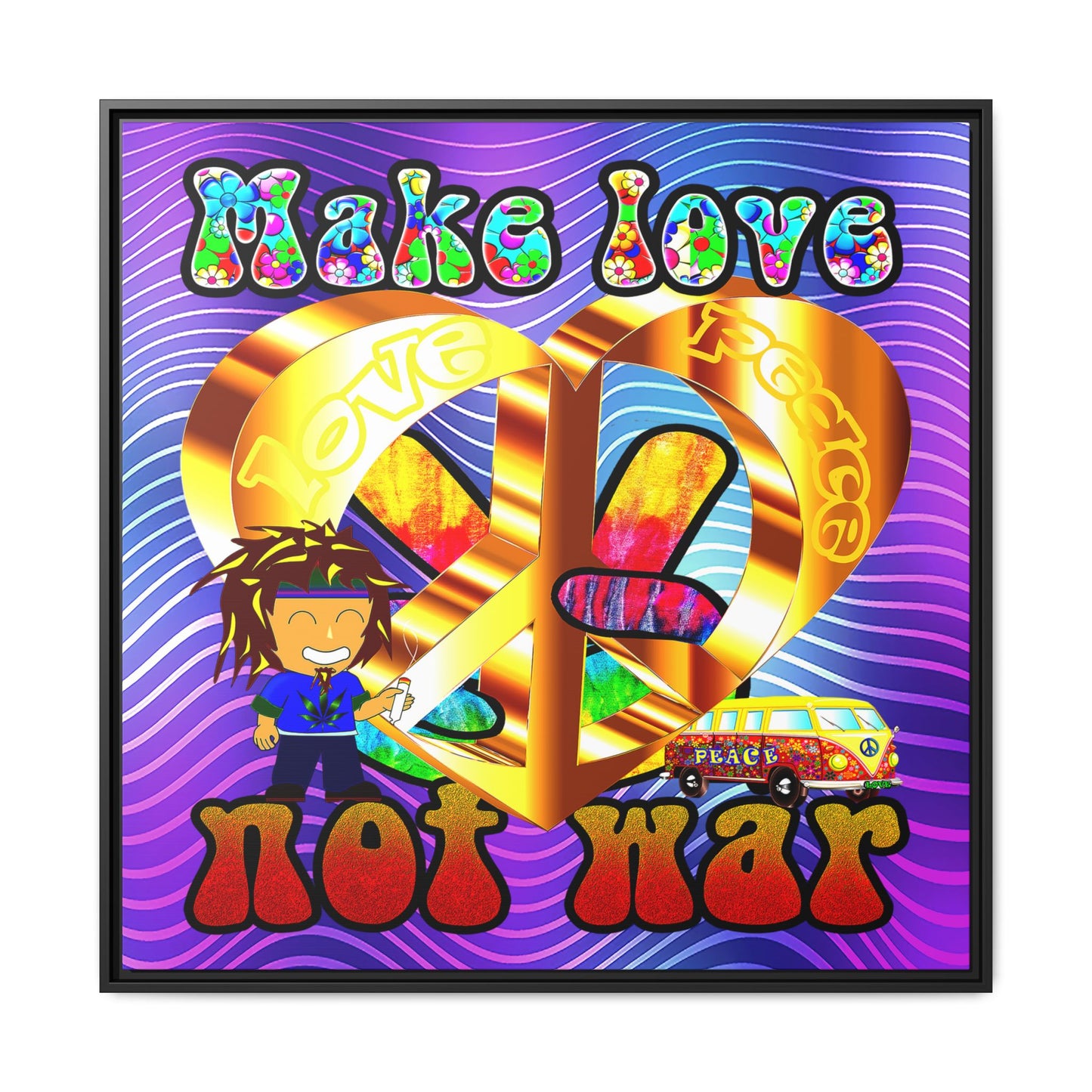 love peace - framed canvas art (purple wave)