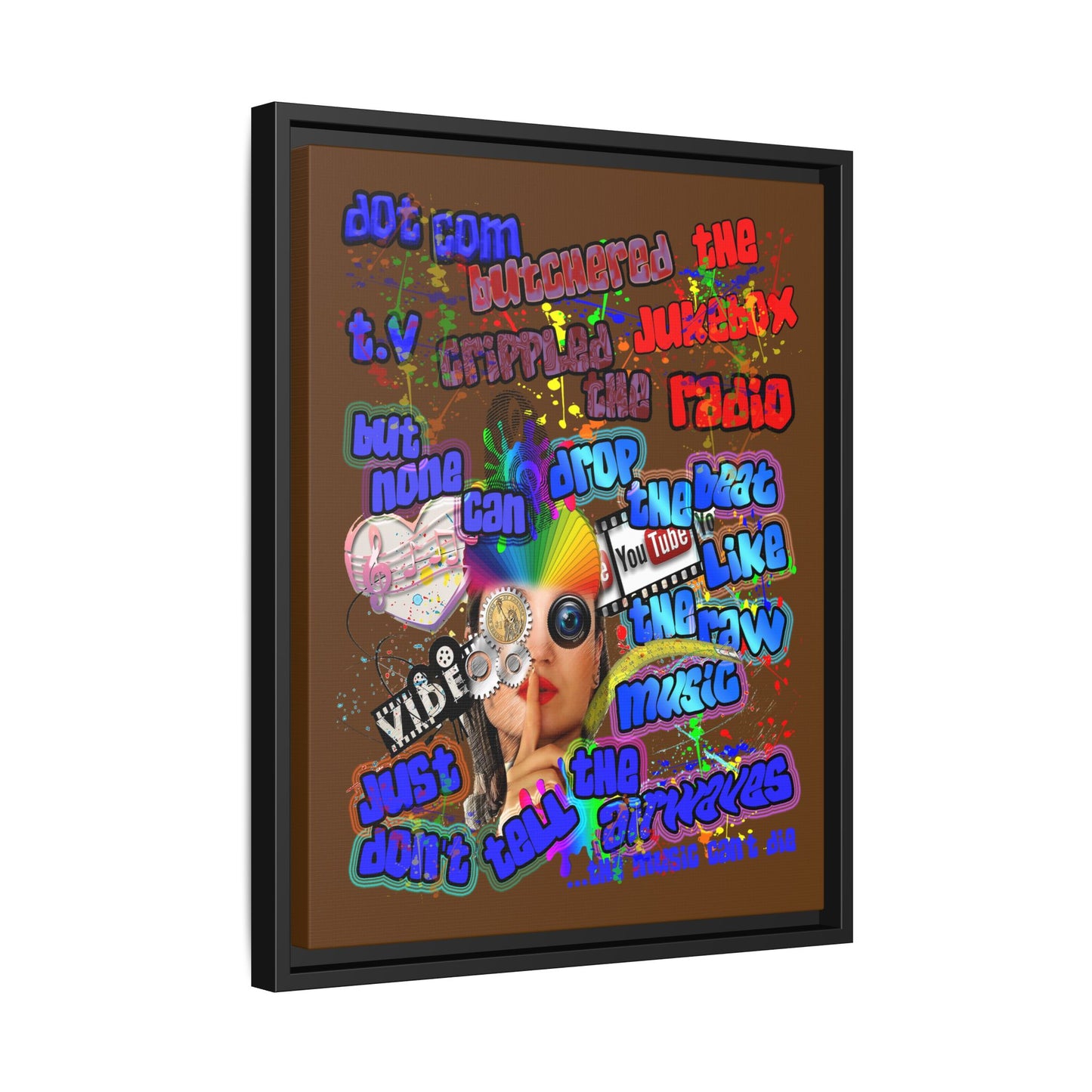 drop the beat - framed canvas art (brown)