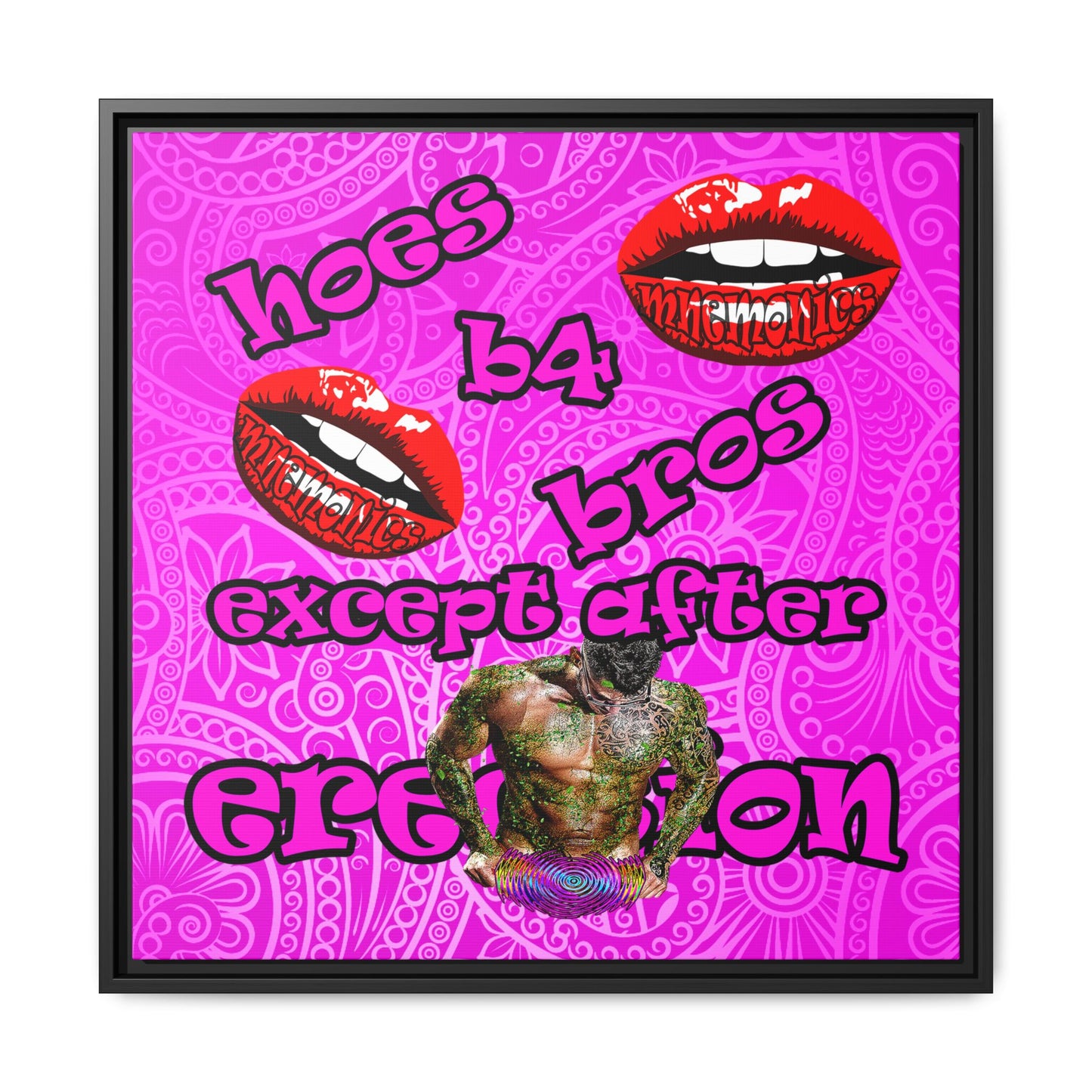 hoes b4 bros - framed canvas art (pink swirl)