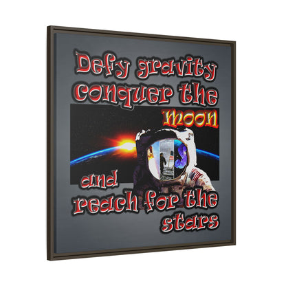 defy conquer reach - framed canvas art (grey-light grey)