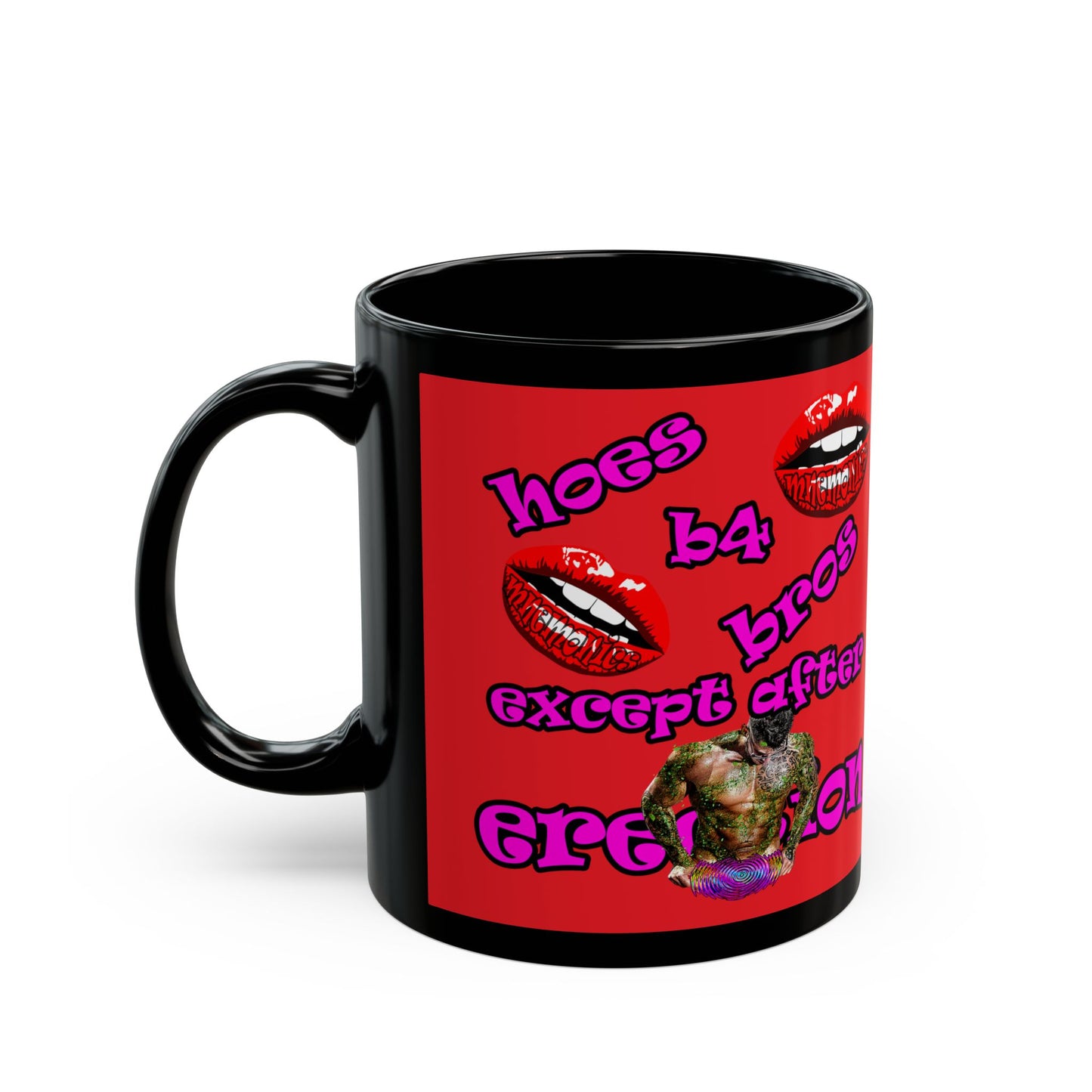 hoes b4 bros - Black Mug (red)