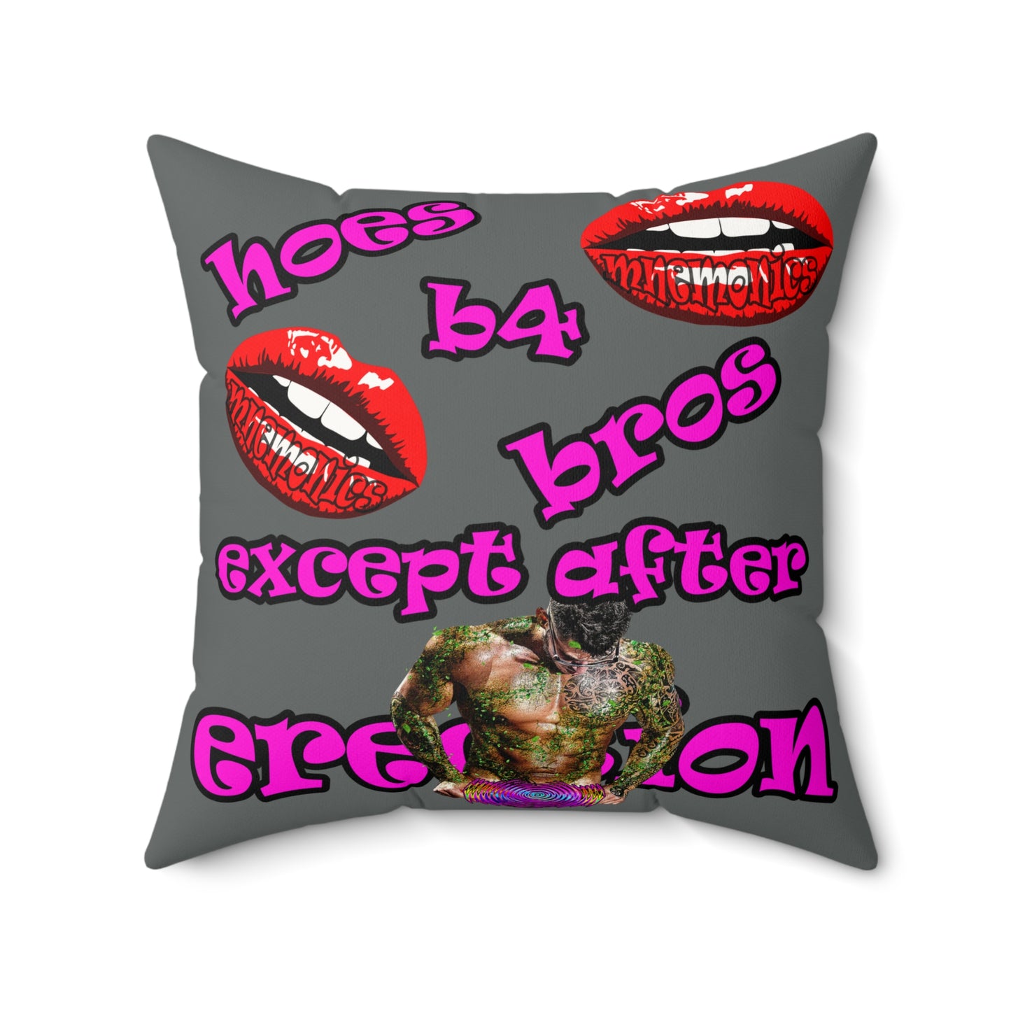 hoes b4 bros - Faux Suede Square Pillow - (dark grey)