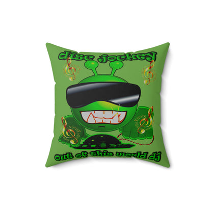 disc jockey - Spun Polyester Square Pillow - (green)