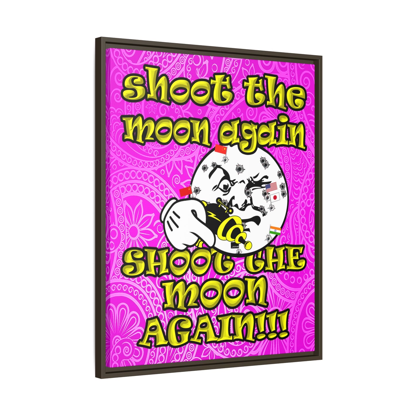 shoot the moon again - framed canvas art (pink swirl)