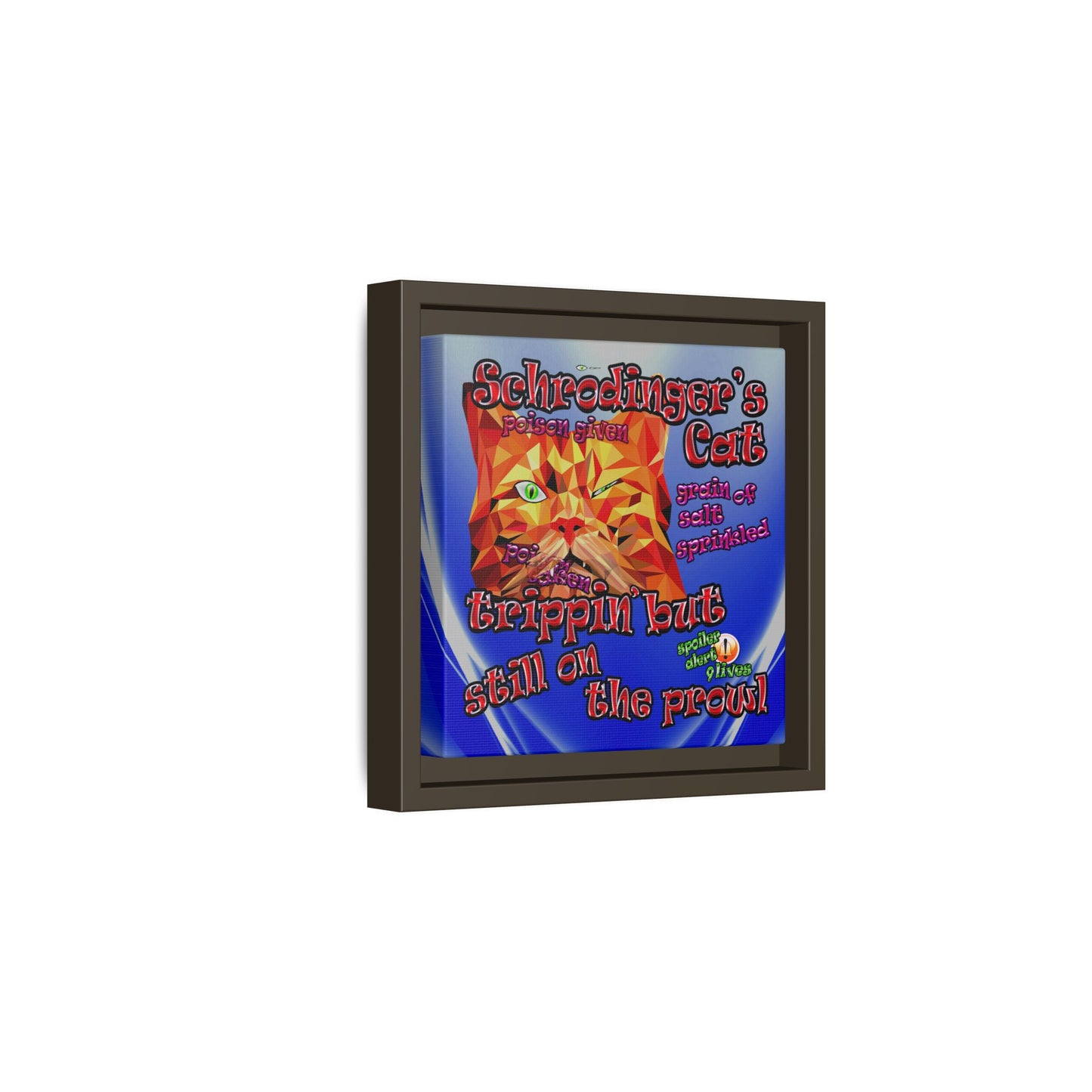 schrodinger's cat - framed canvas art (blue-white wave)