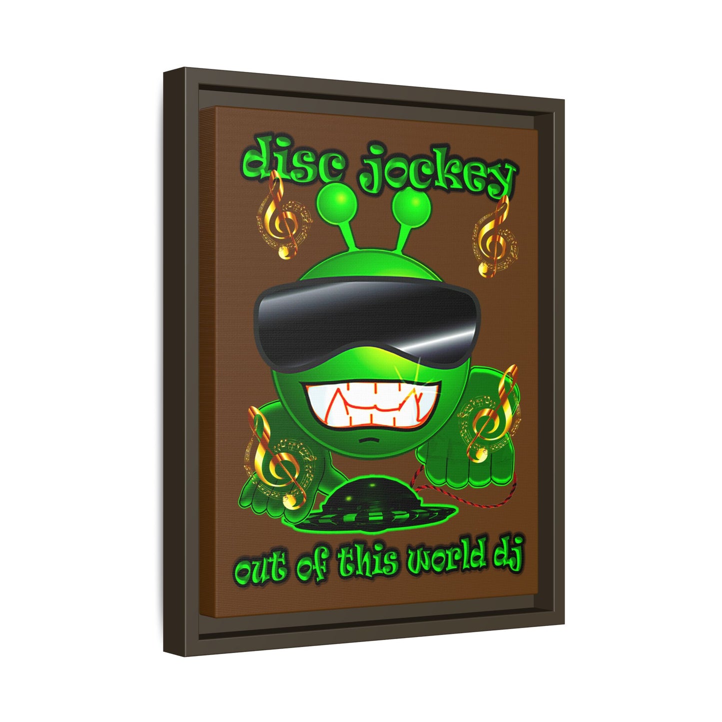 disc jockey - framed canvas art (brown)