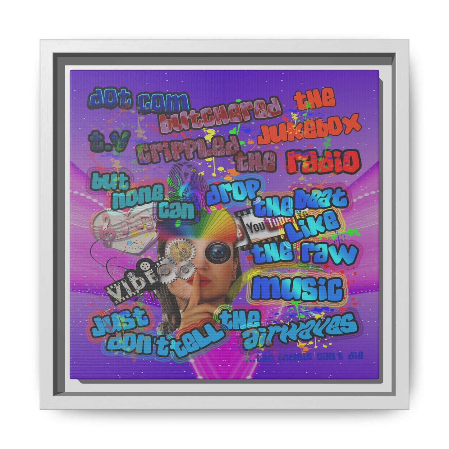drop the beat - framed canvas art (purple-pink wave)