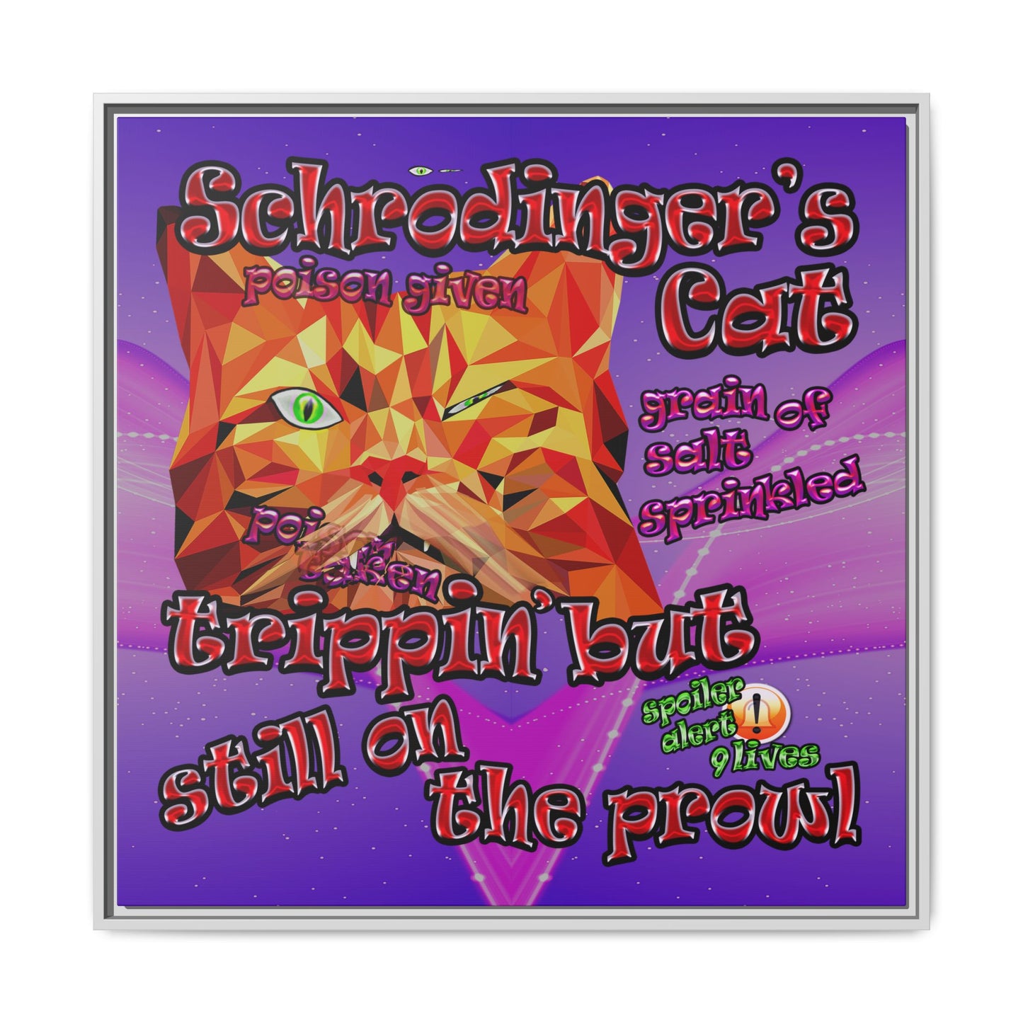 schrodinger's cat - framed canvas art (purple-pink wave)