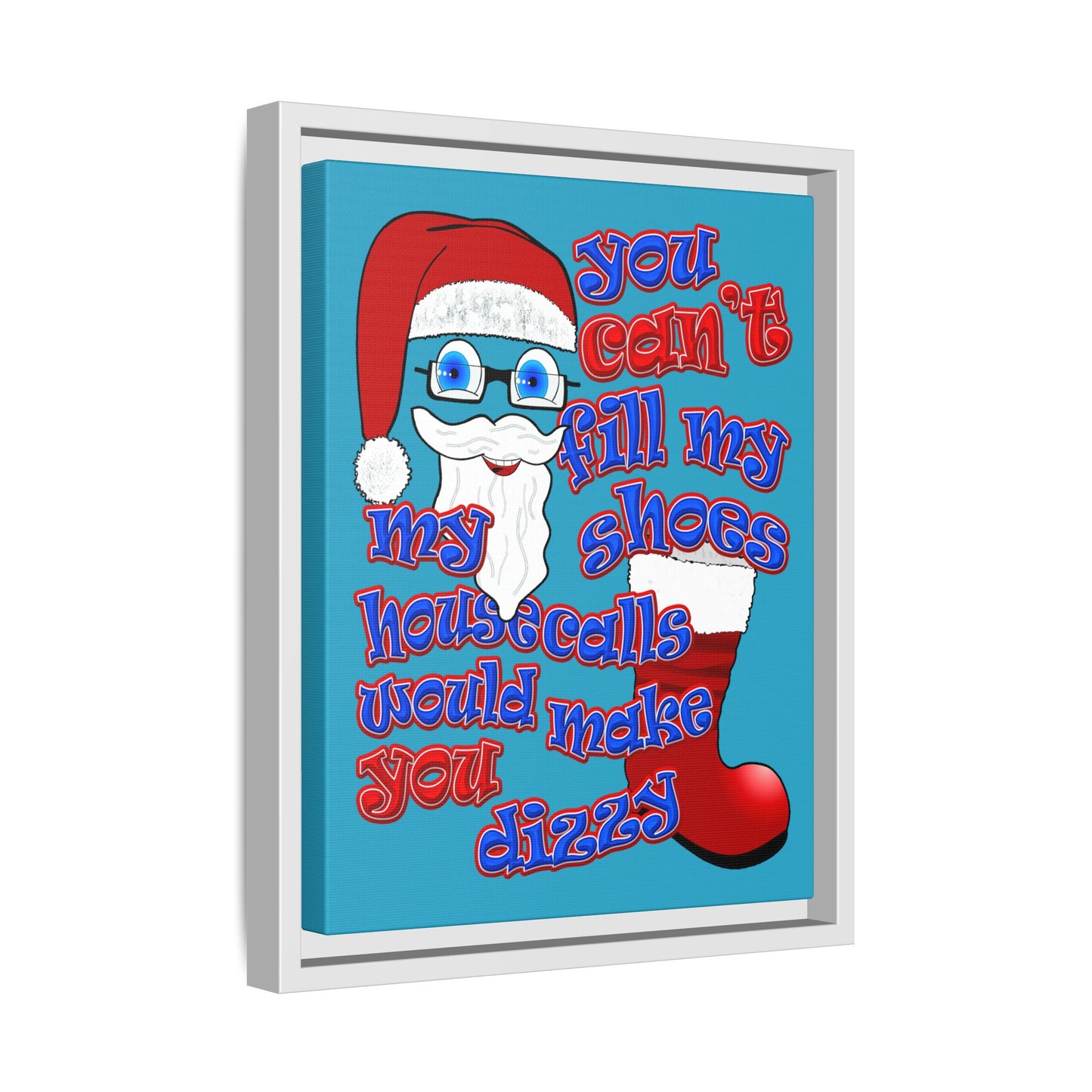 santa's shoes - framed canvas art (turquoise)