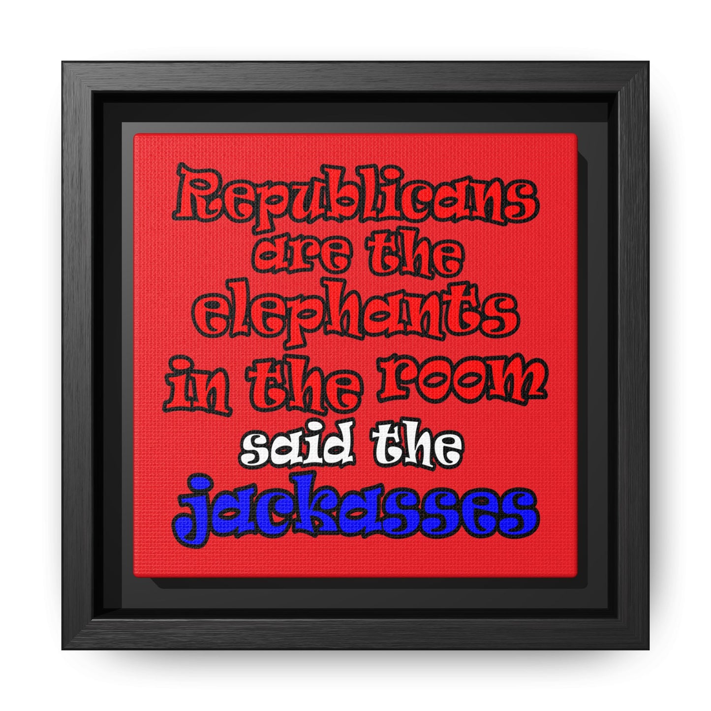 donkeys and elephants - framed canvas art (red)