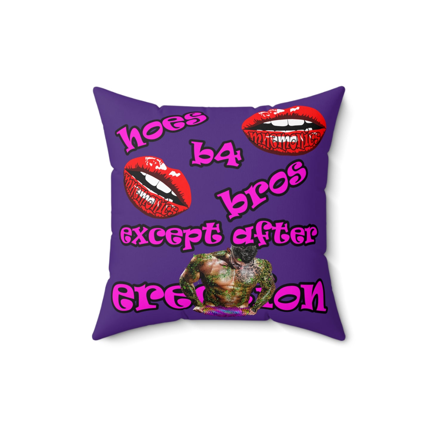 hoes b4 bros - Spun Polyester Square Pillow - (purple)