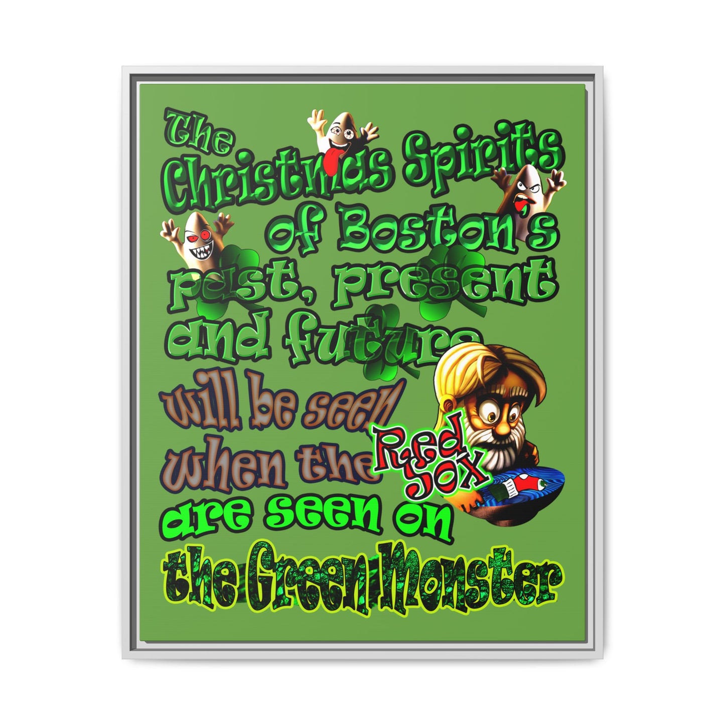 christmas spirits of boston - framed canvas art (green)