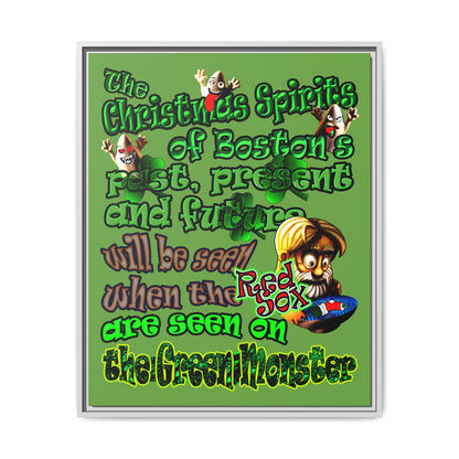 christmas spirits of boston - framed canvas art (green)