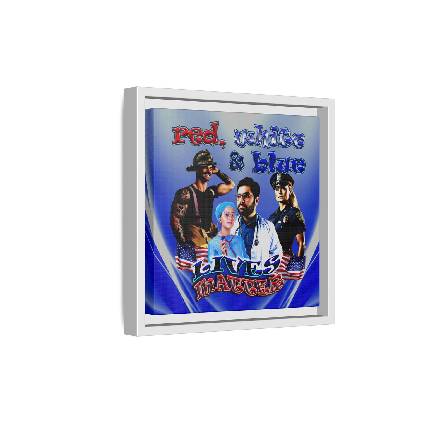 rw&b lives matter - framed canvas art (blue-white wave)