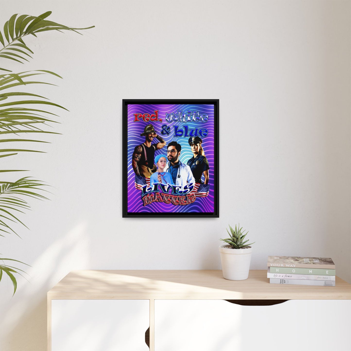 rw&b lives matter - framed canvas art (purple wave)