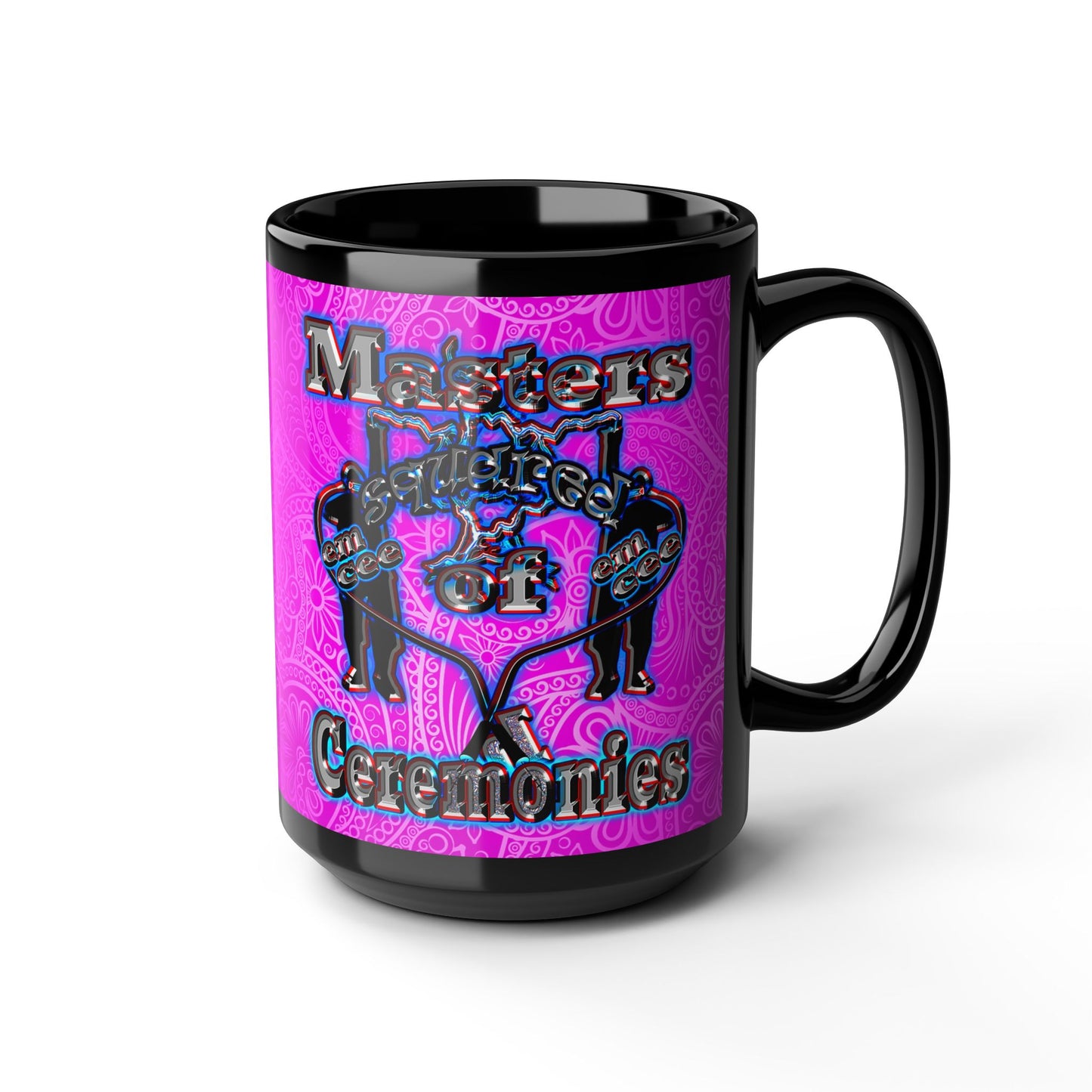 em cee squared - Black Mug (pink swirl)