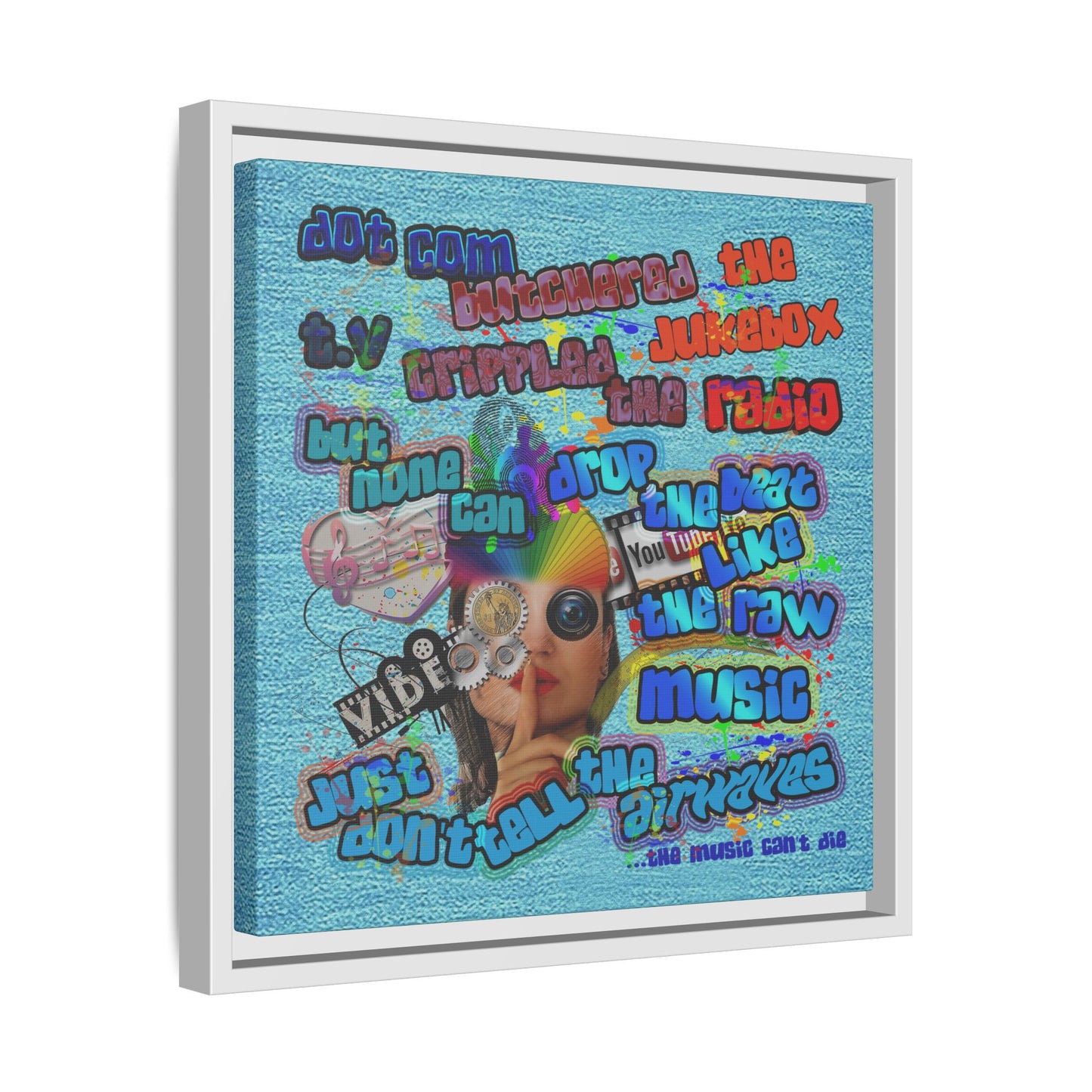 drop the beat - framed canvas art (faded blue)