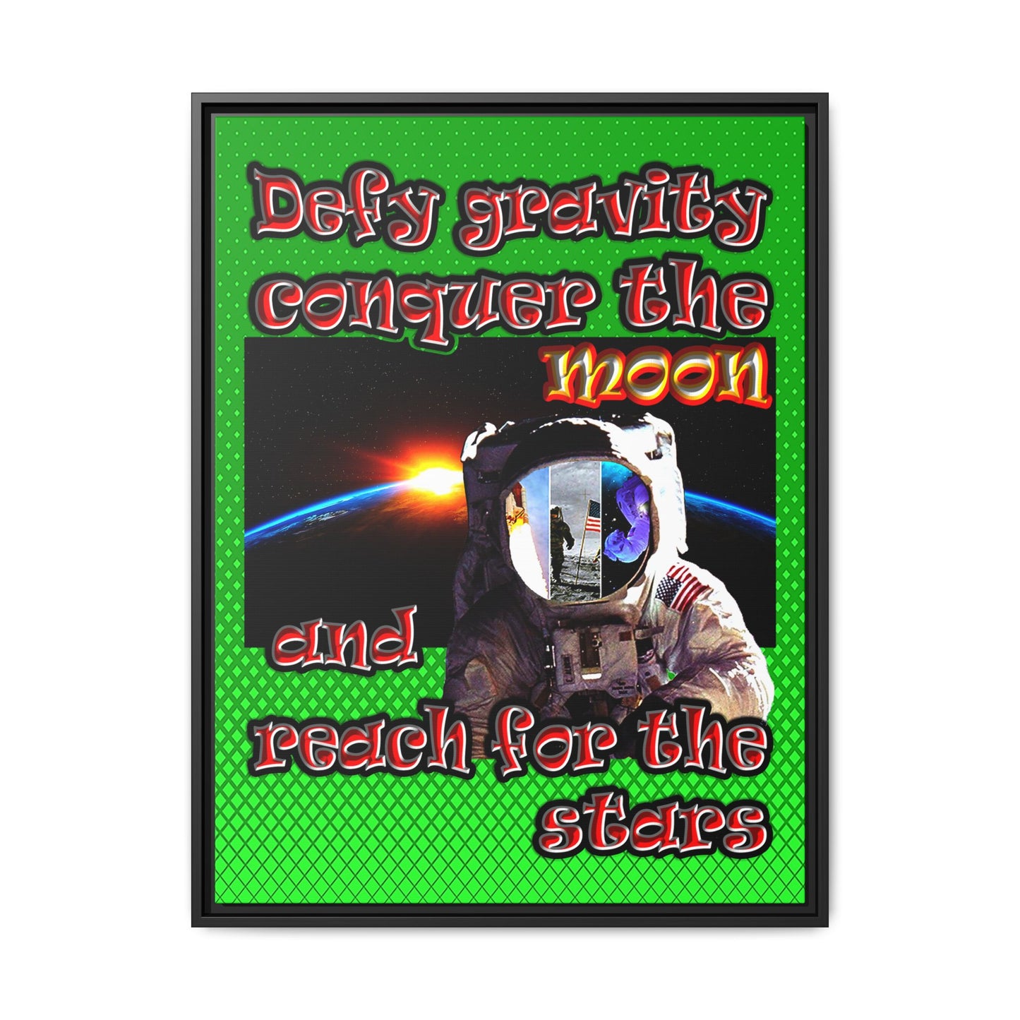 defy conquer reach - framed canvas art (logo green)