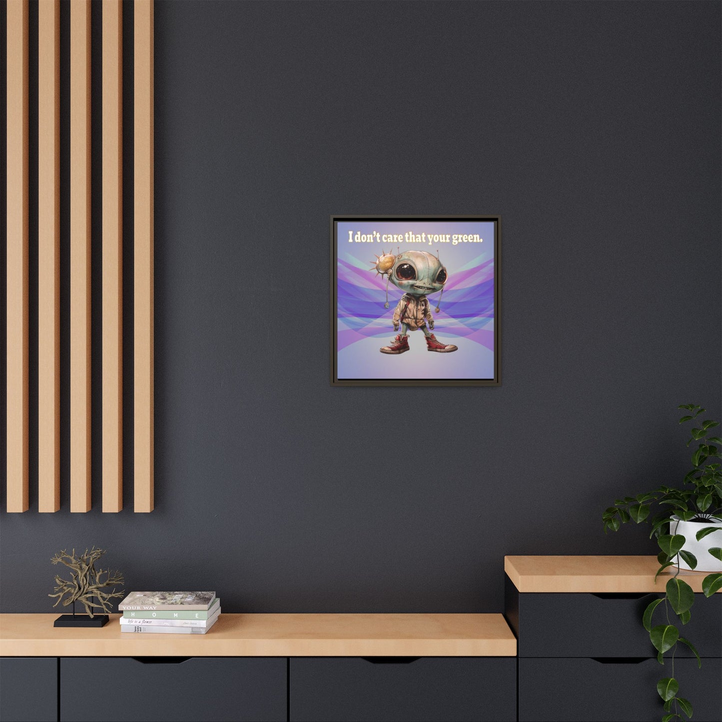 I don't care that your green - framed canvas art (light blue-pink wave)