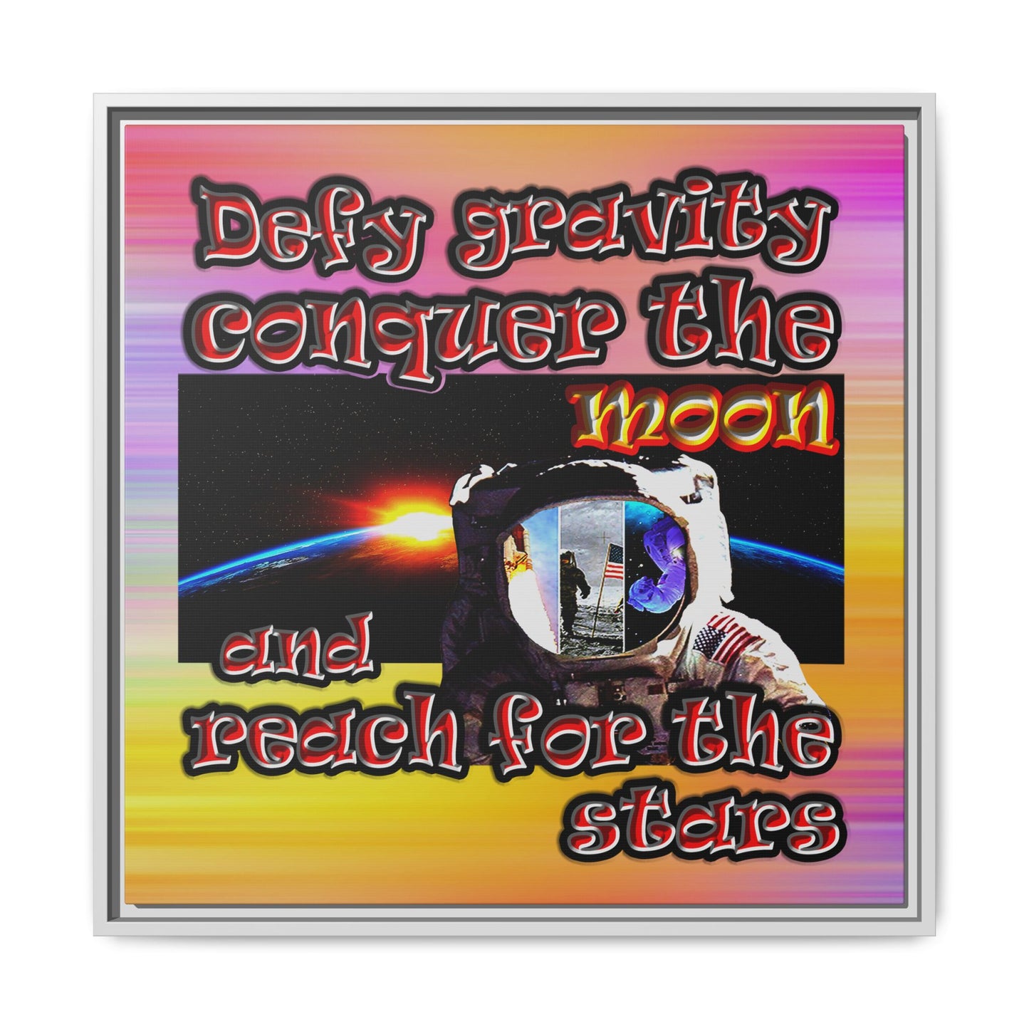 defy conquer reach - framed canvas art (color blur)