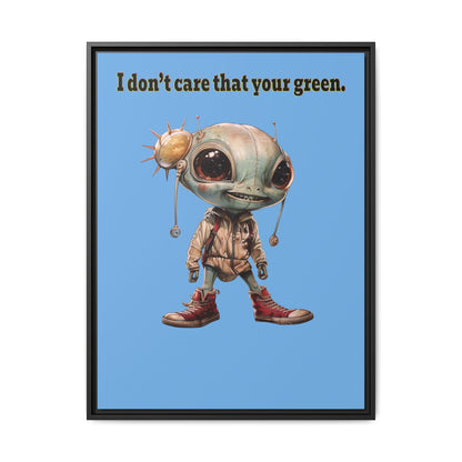 I don't care that your green - framed canvas art (light blue)