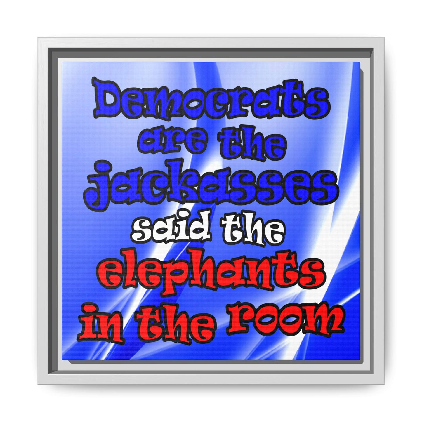 donkeys and elephants - framed canvas art (blue-white wave)