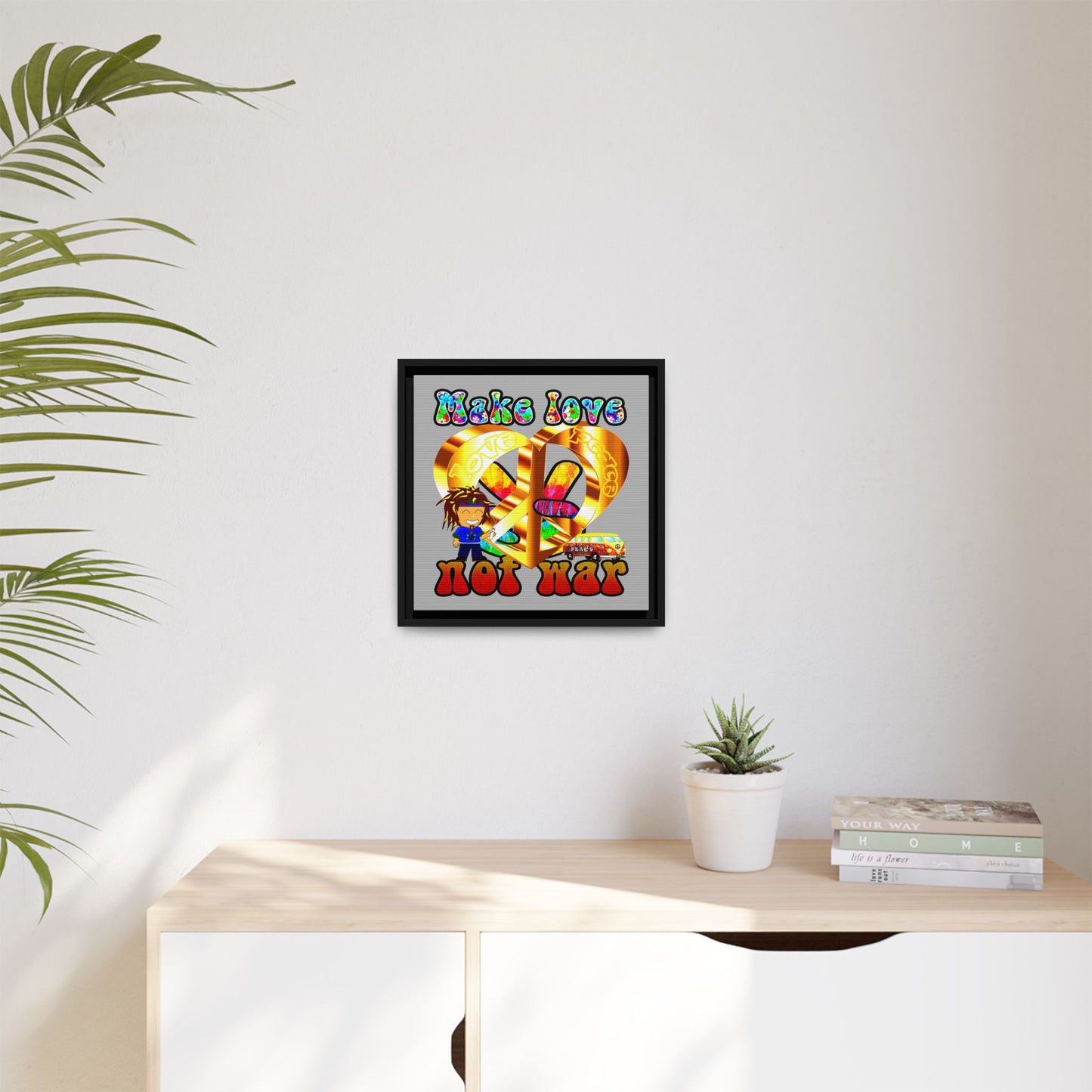 love peace - framed canvas art (light grey)