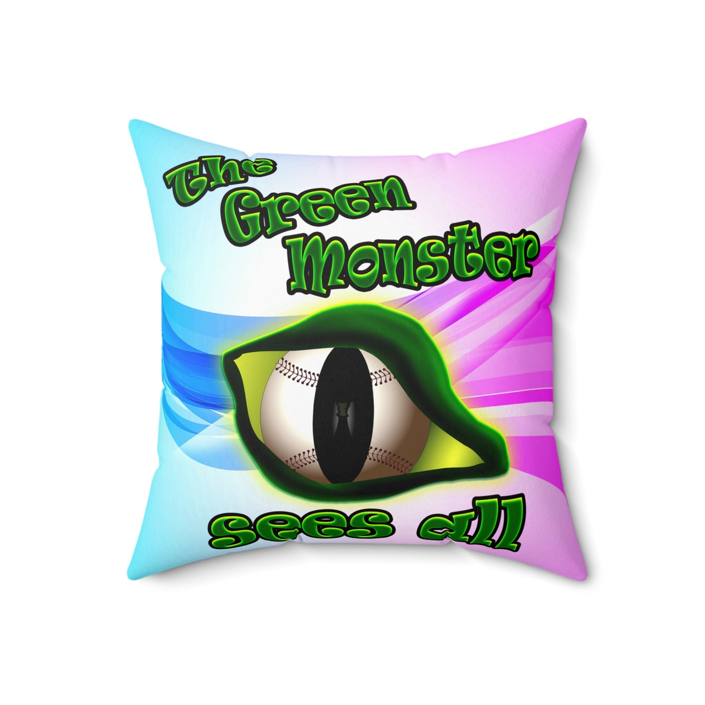 green monster - Spun Polyester Square Pillow - (light blue-pink wave)