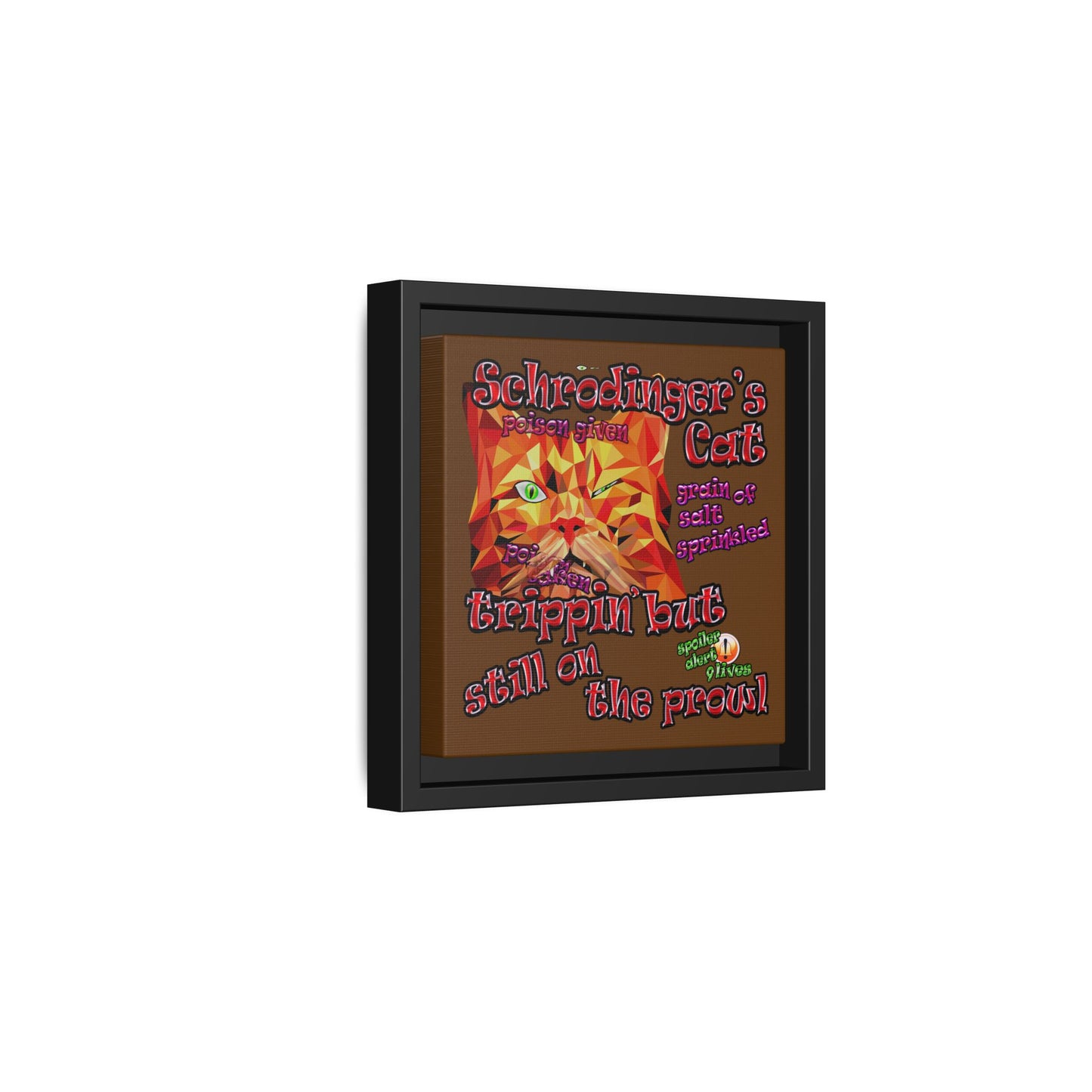 schrodinger's cat - framed canvas art (brown)
