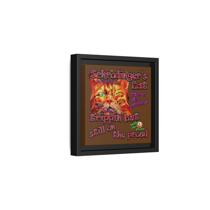 schrodinger's cat - framed canvas art (brown)