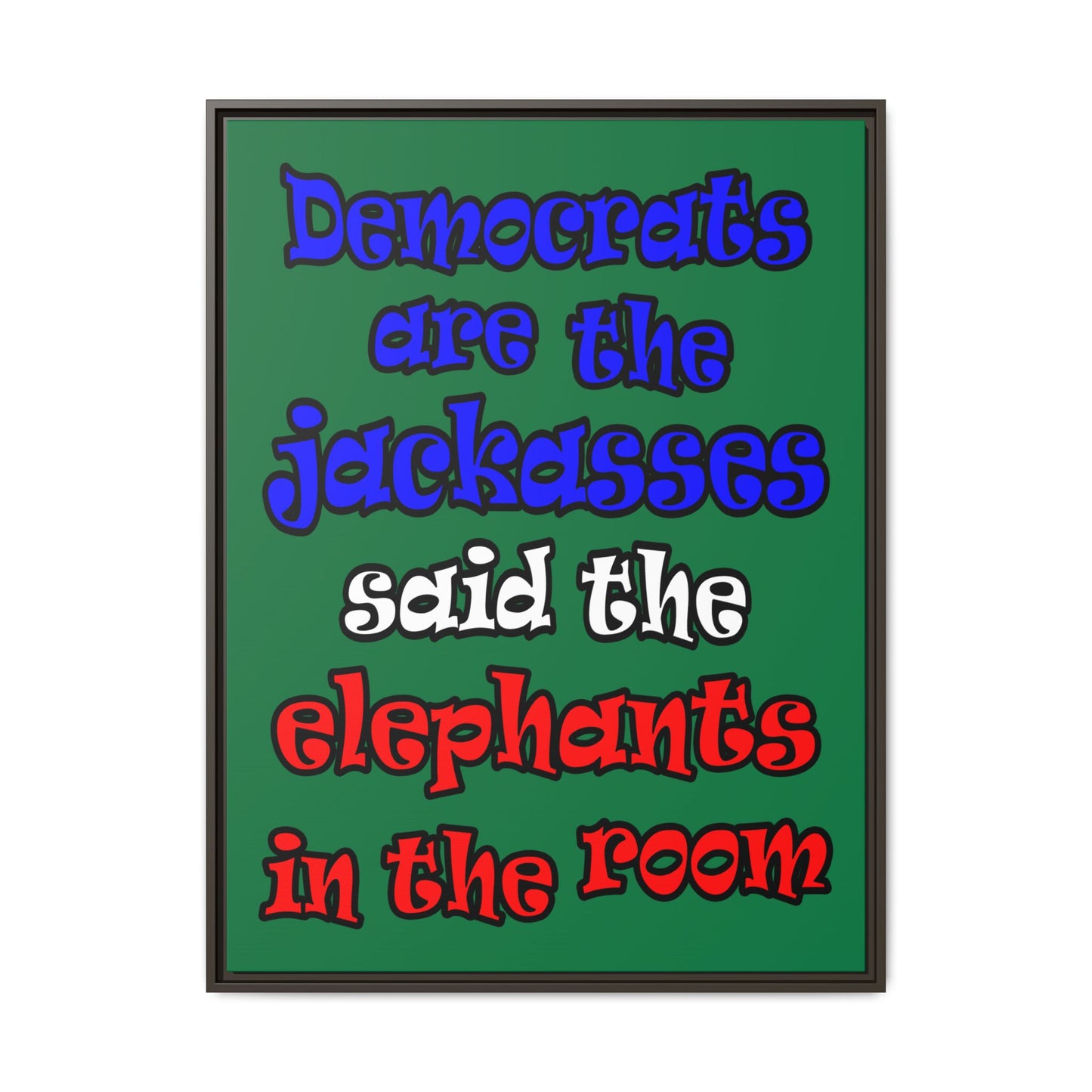 donkeys and elephants - framed canvas art (dark green)
