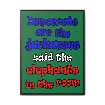 donkeys and elephants - framed canvas art (dark green)