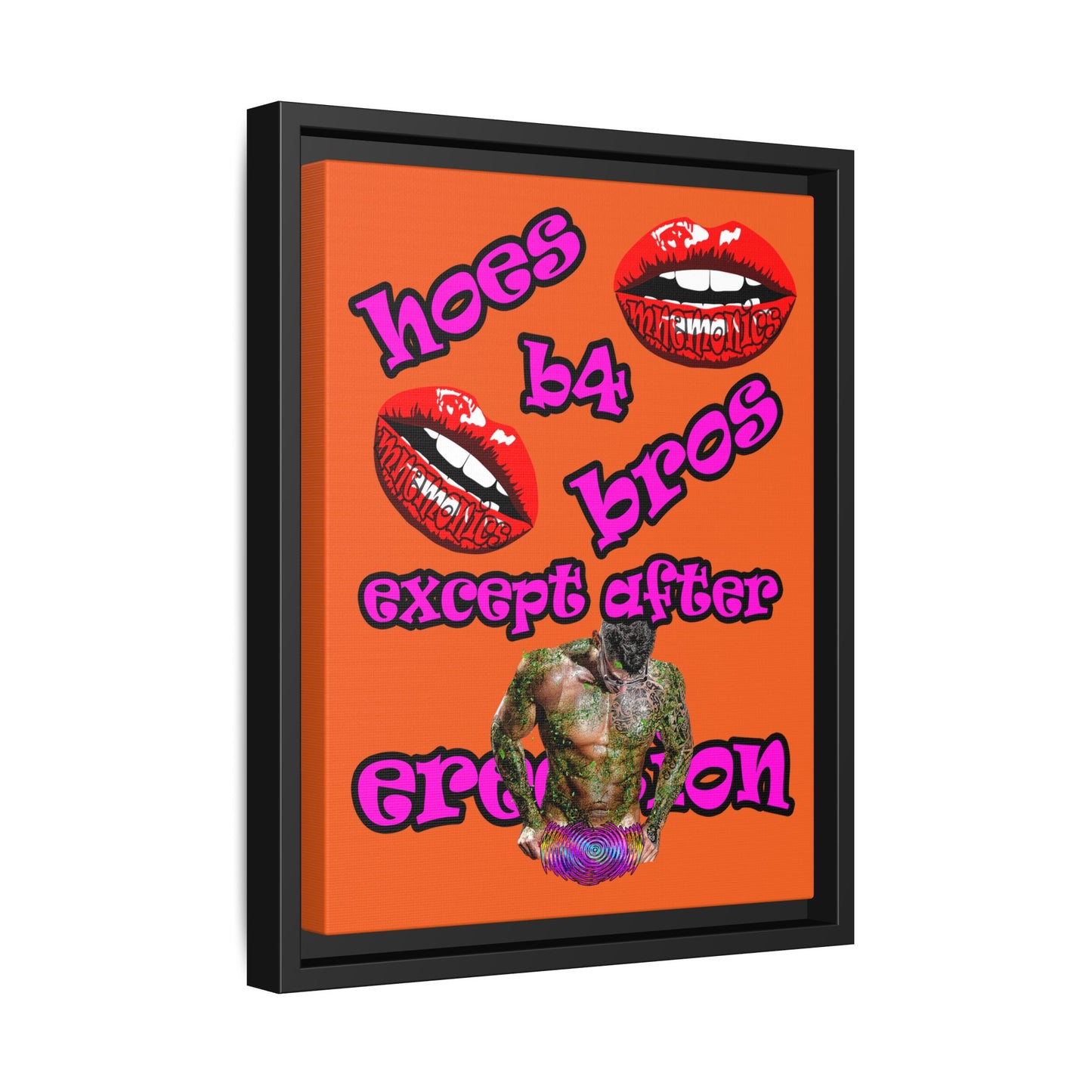 hoes b4 bros - framed canvas art (orange)