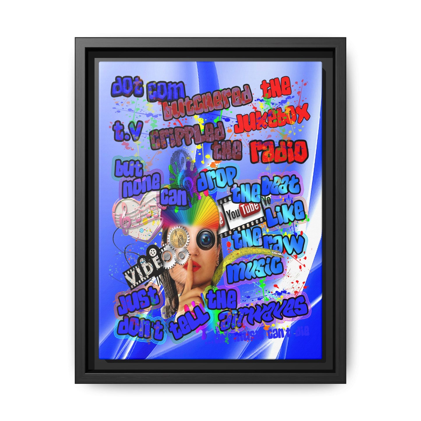 drop the beat - framed canvas art (blue-white wave)