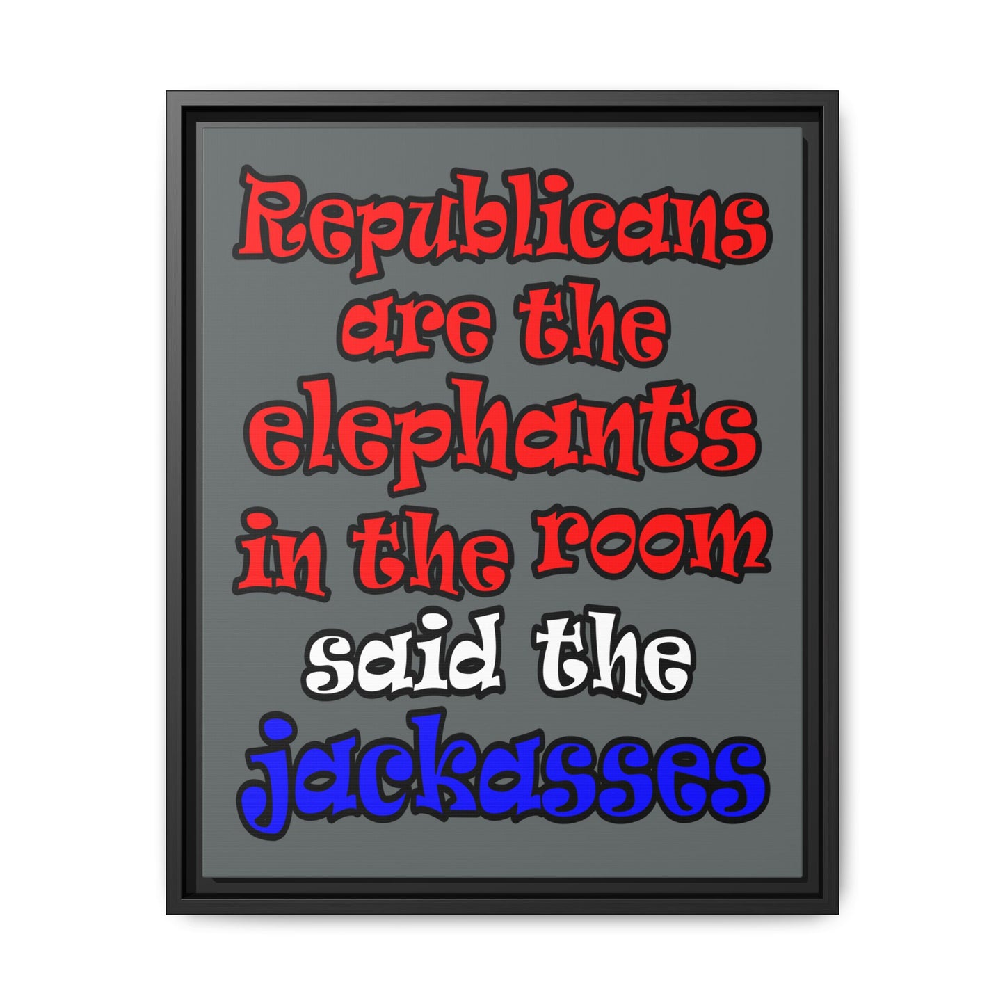 donkeys and elephants - framed canvas art (dark grey)